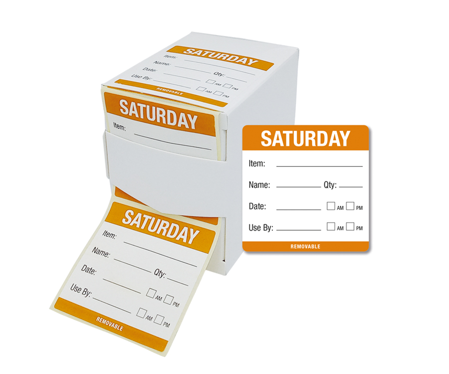 Saturday 50 x 50mm Day of the Week Food Labels