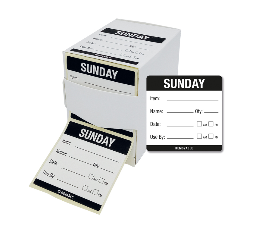 Sunday 50 x 50mm Day of the Week Food Labels