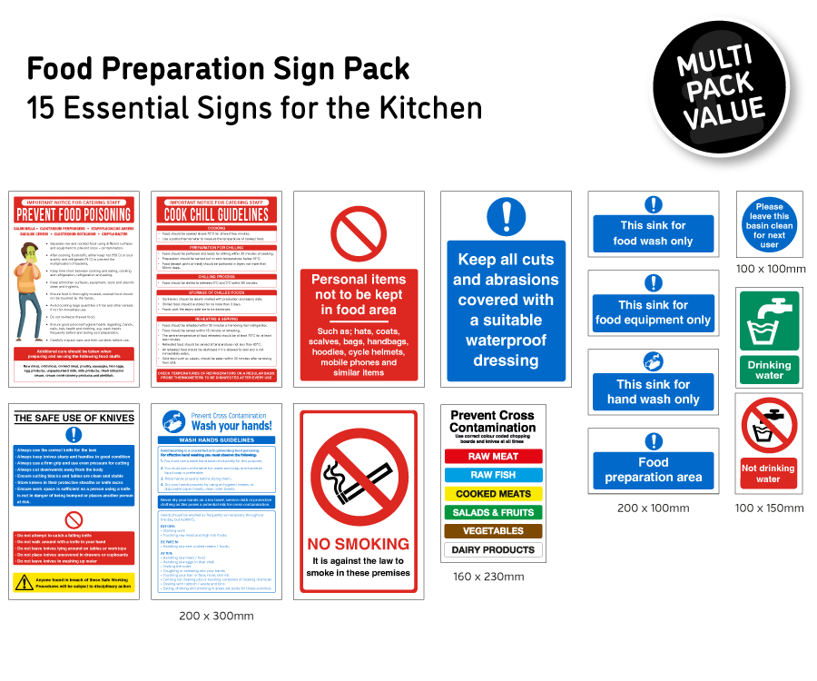 Food Preparation Kitchen Safety Sign Pack