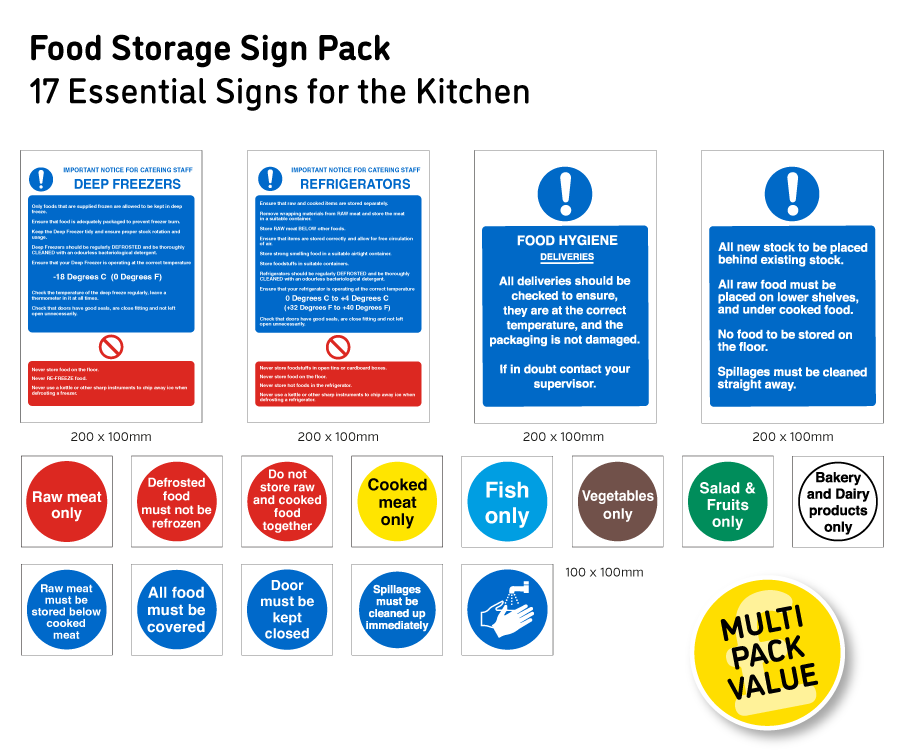 Food Storage Kitchen Safety Sign Pack