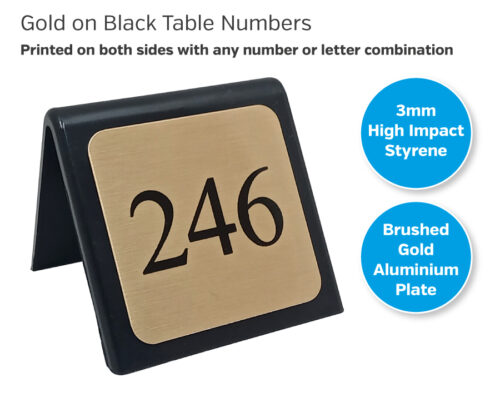 Black Table Number With Printed Brushed Gold Plate