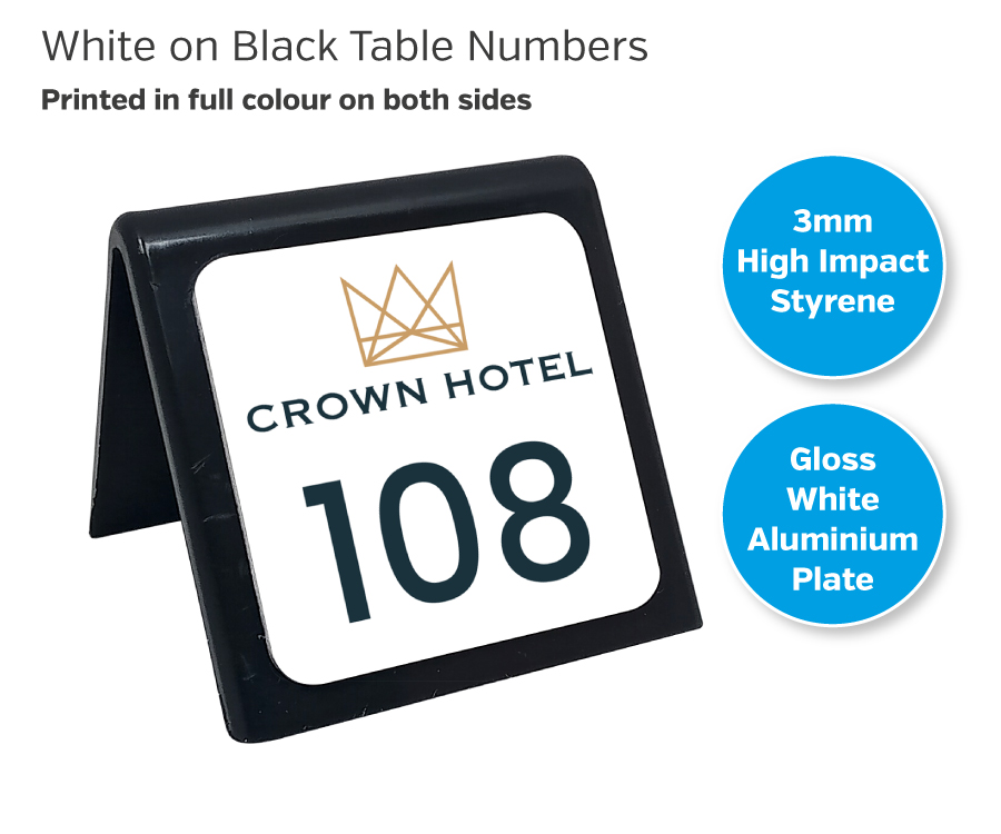 Black Table Number With Full Colour Gloss White Plate