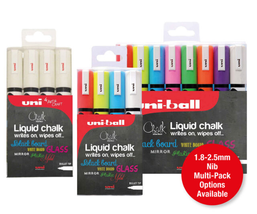 Bullet Tip Liquid Chalk Pens - White & Multi-Coloured