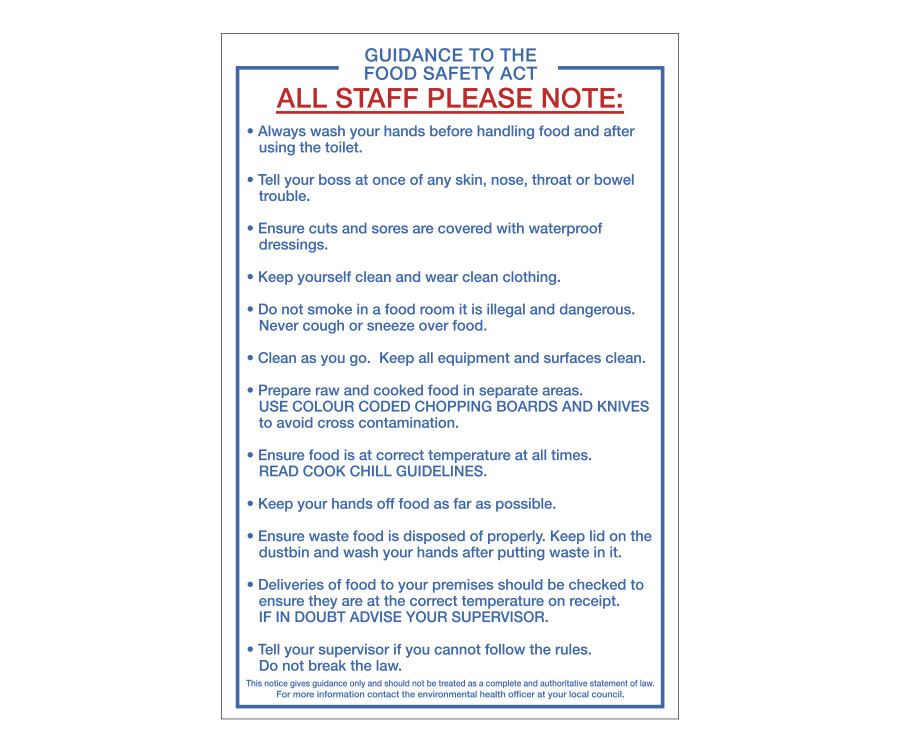 Staff guidance to the food safety act notice