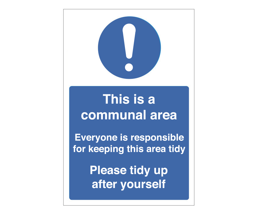 Staff Communal Area - Keep Clean & Tidy Notice