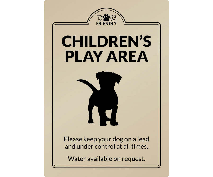 dg0012g dog friendly childrens play area gold exterior sign
