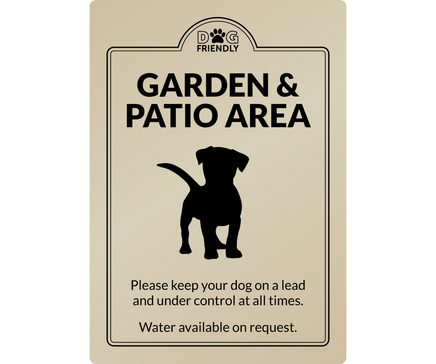 dg0013g dog friendly garden patio area gold exterior sign