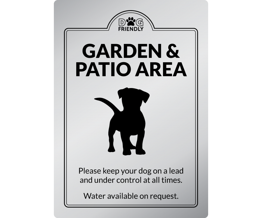 dg0013s dog friendly garden patio area silver exterior sign