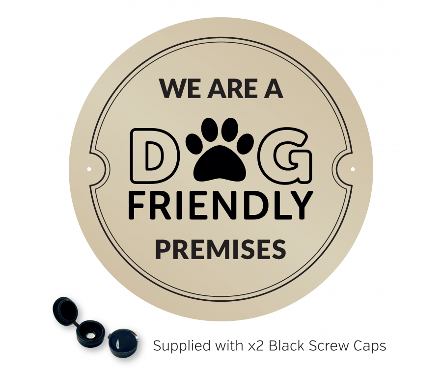 dg003g dog friendly premises gold round sign
