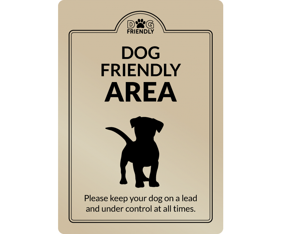 dg005g dog friendly area sign gold interior sign