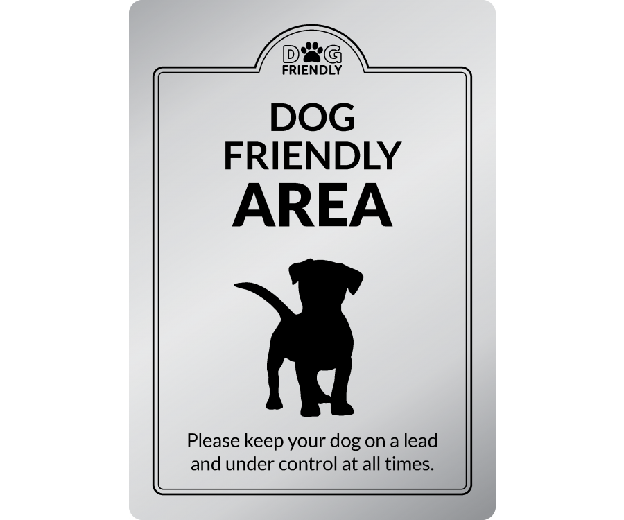 dg005s dog friendly area sign silver interior sign