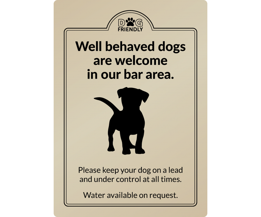 dg009g dogs welcome in bar area gold exterior sign
