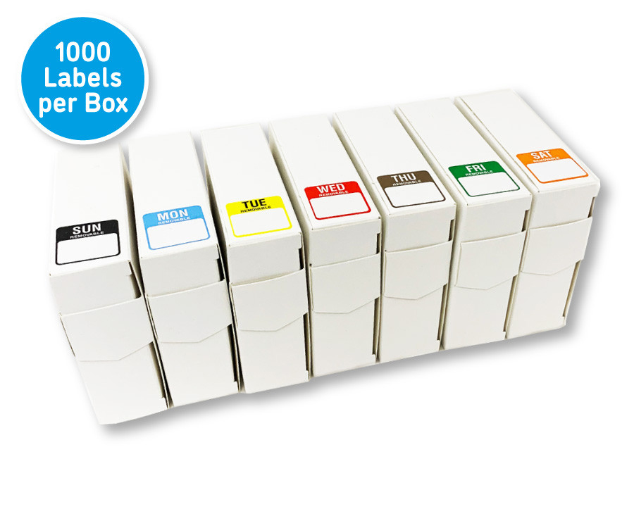 Day of the Week Colour Coded Food storage Labels - 25x25mm - Optional Label Dispenser