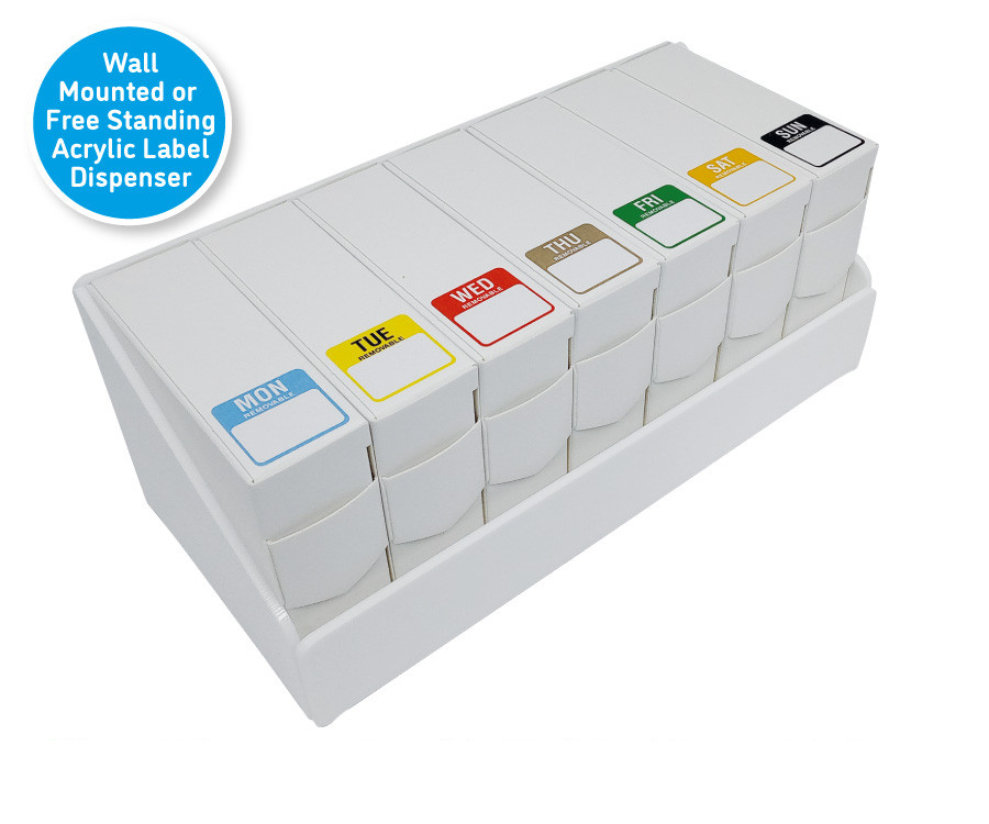 Day of the Week Colour Coded Food storage Labels - 25x25mm - Optional Label Dispenser - Image 2