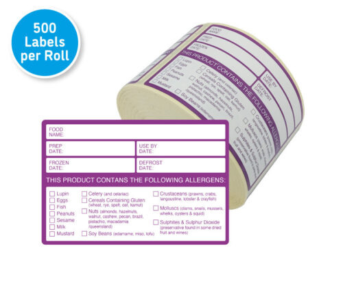 Warning Contains Label Allergen Warning Food Storage Labels - 60x95mm - Cater Signs