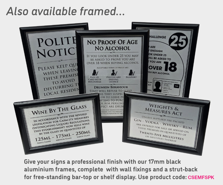 Essential Bar Licensing Signs Pack - Silver - Save 20% - Image 3