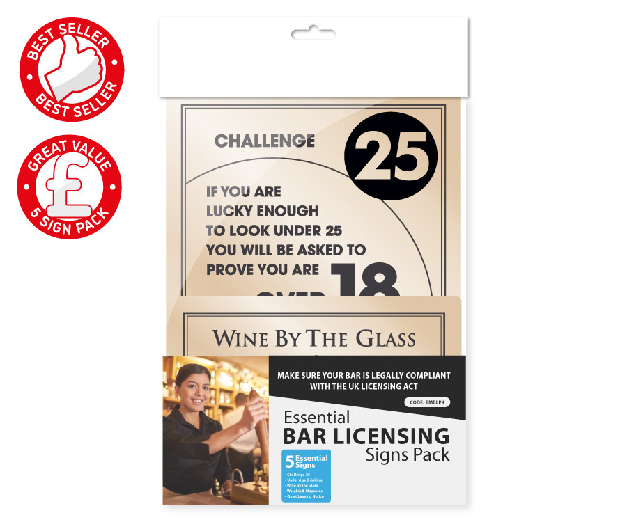 Essential Bar Licensing Sign Pack - Gold - Save 20%