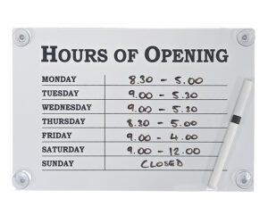 Classic White Hours of Opening Notice