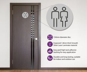 ladies gents 150mm toilet door symbol silver