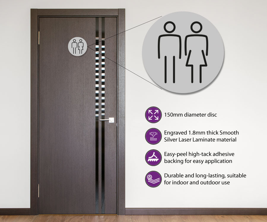 ladies gents 150mm toilet door symbol silver