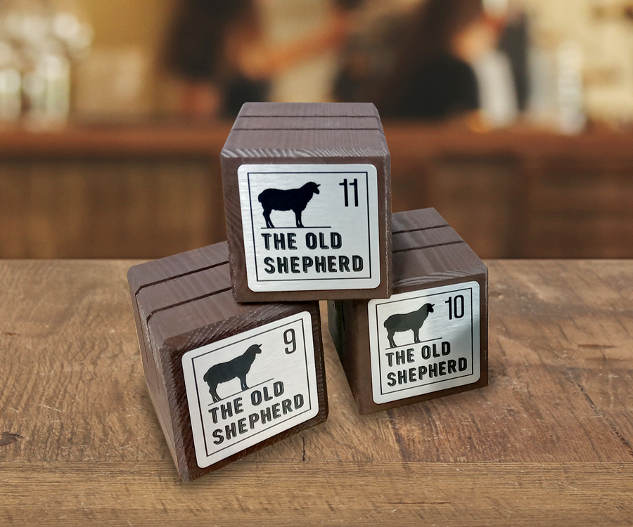 Branded Dark Wood Block Menu Holders