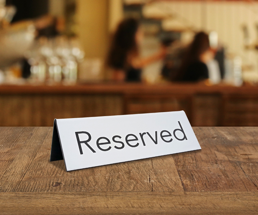 White Laser engraved reserved signs - perfecr for pubs, bars and restaurants