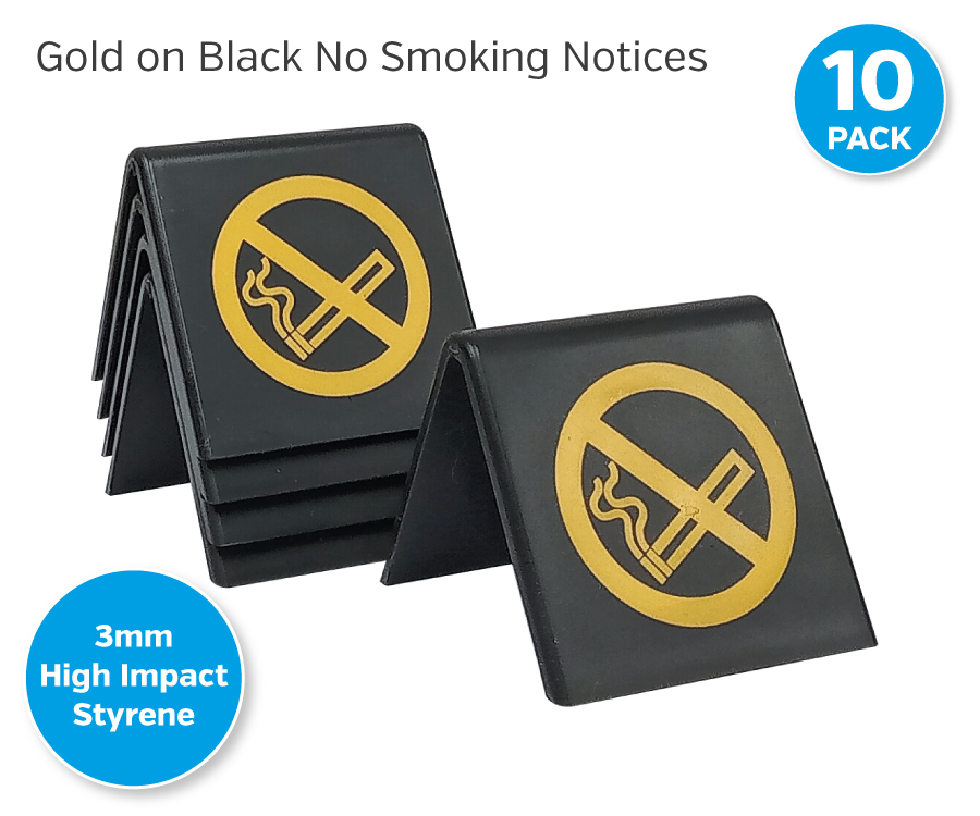 Gold on Black No Smoking Table Tent Notices