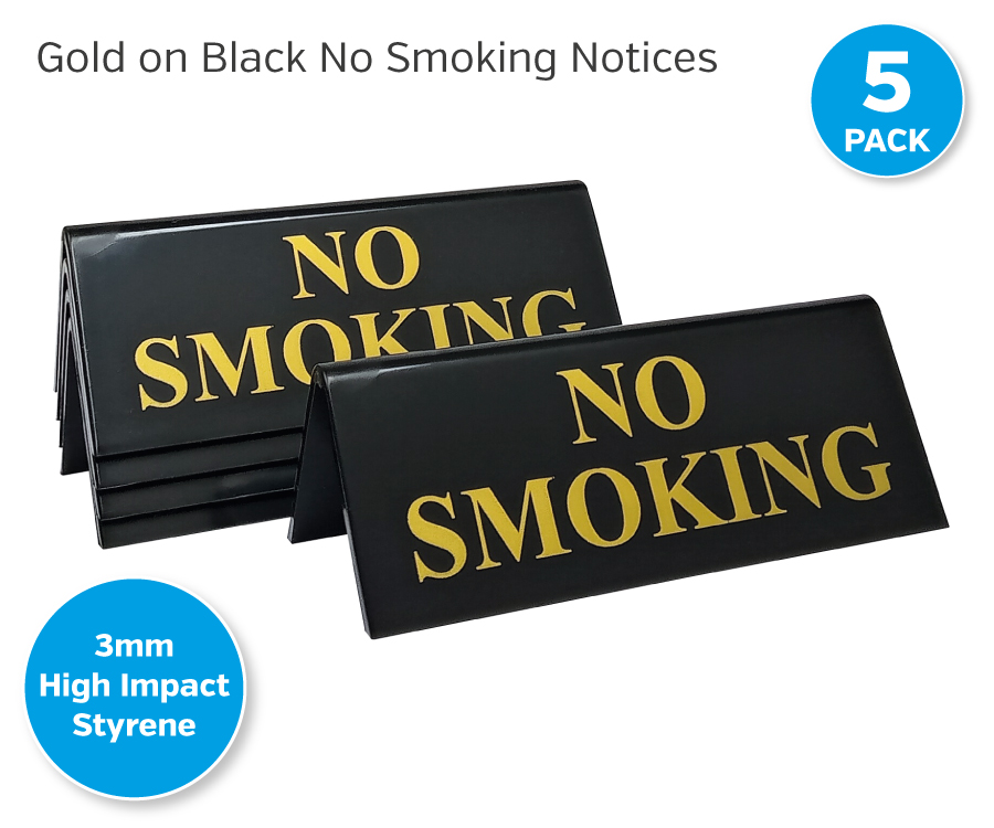 Gold on Black No Smoking Table Tent Notices