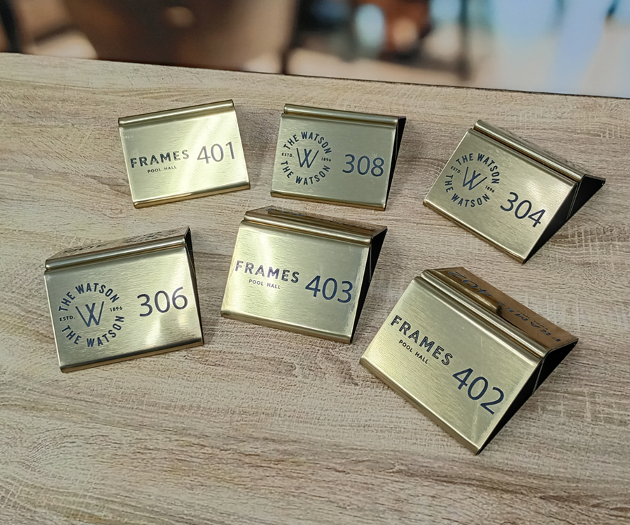 Watson & Frames Branded Gold Menu Holders