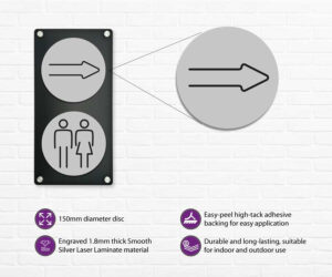 arrow 150mm toilet door symbol silver