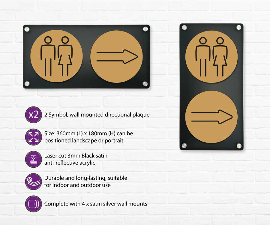 arrow 2 up directional plaque gold
