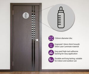 baby change 150mm toilet door symbol silver