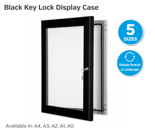 Lockable Sign Case Wall Mounted Lockable Poster Display. Black. A4, A3, A2, A1, A0.