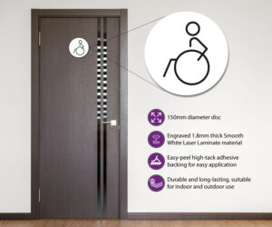 disabled 150mm toilet door symbol left white