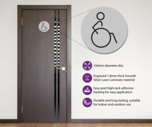 disabled 150mm toilet door symbol right silver