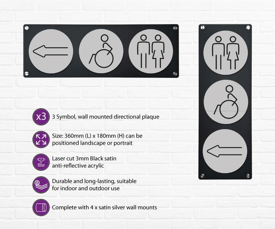 disabled 3 up directional plaque left silver