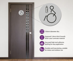 disabled baby change 150mm toilet door symbol left silver