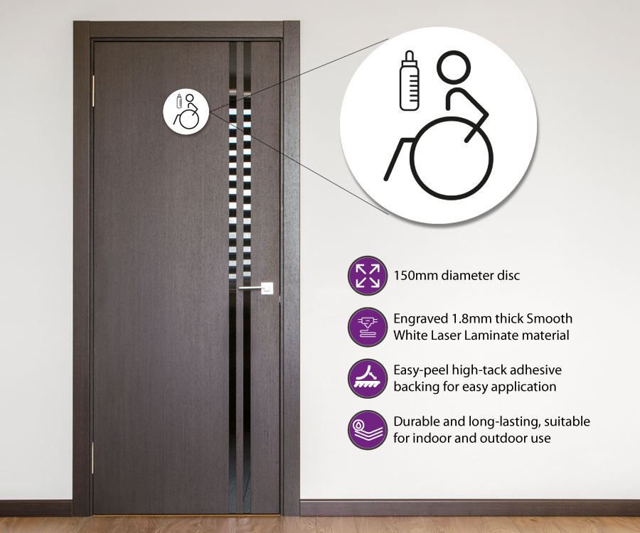 disabled baby change 150mm toilet door symbol left white