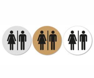 Ladies & Gents Symbol Toilet Door Notice. 75mm Diameter