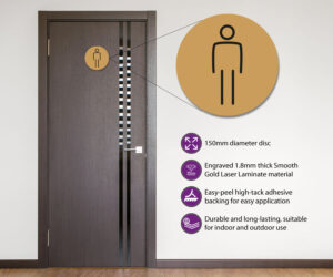 gents 150mm toilet door symbol gold