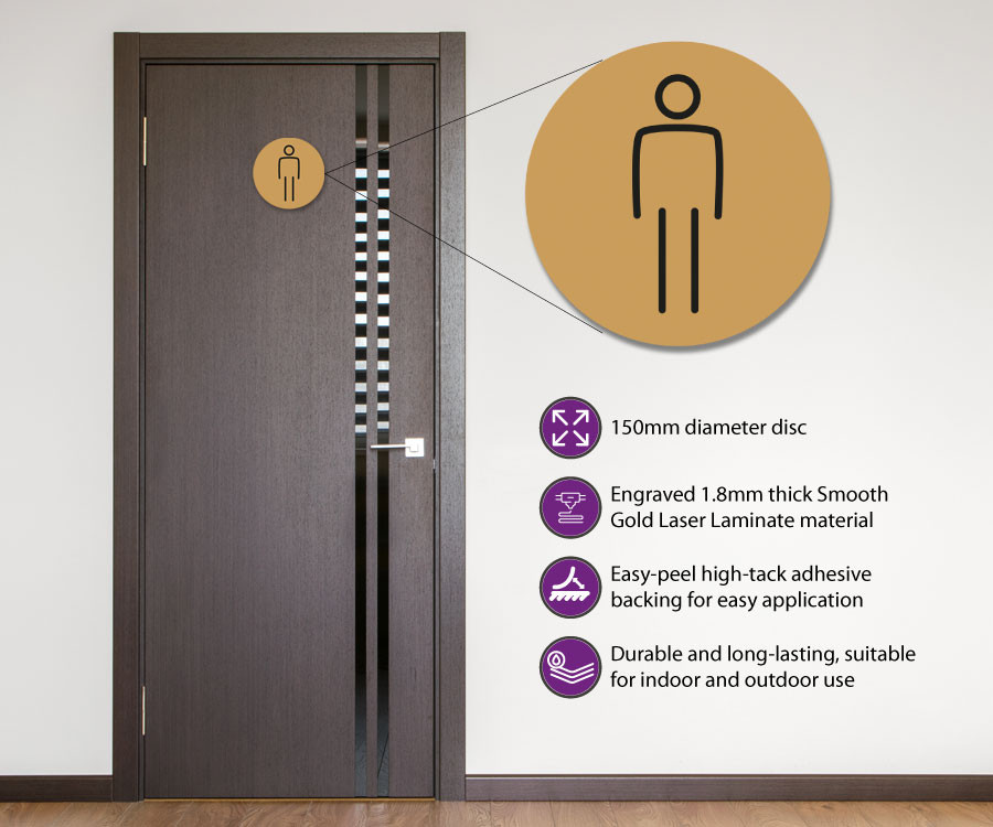 gents 150mm toilet door symbol gold