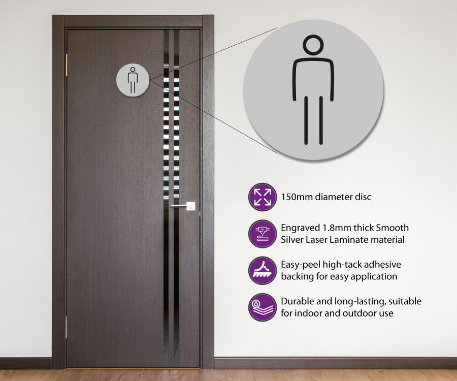gents 150mm toilet door symbol silver