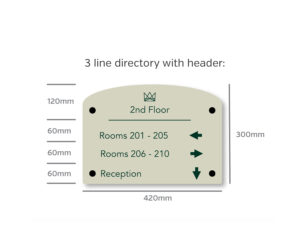 Full Colour Curved Top Room Directory - 3 Line Directory with Header