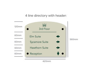 Full Colour Curved Top Room Directory - 4 Line Directory with Header