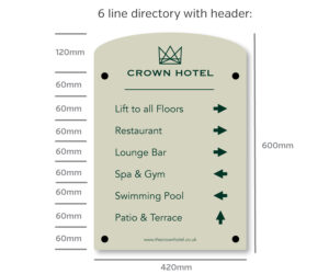 Full Colour Curved Top Room Directory - 6 Line Directory with Header & Footer