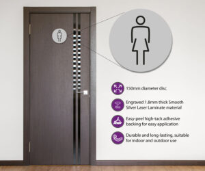 ladies 150mm toilet door symbol silver