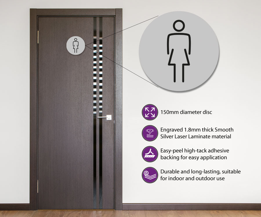 ladies 150mm toilet door symbol silver
