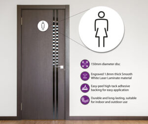ladies 150mm toilet door symbol white