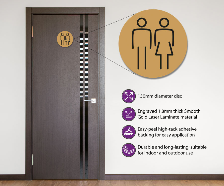ladies gents 150mm toilet door symbol gold
