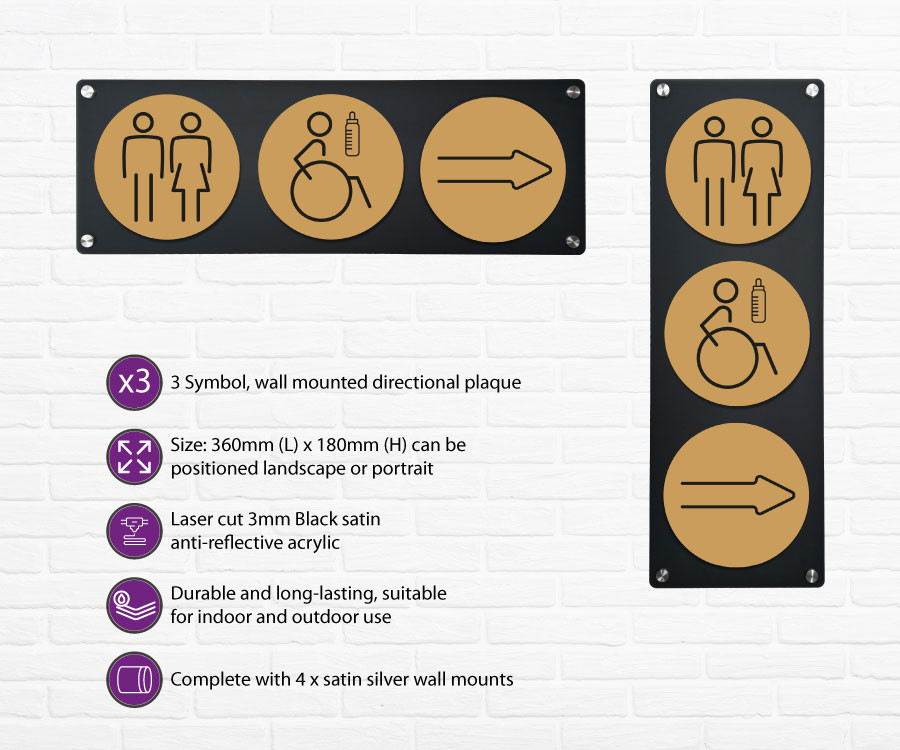 ladies gents 3 up directional plaque gold
